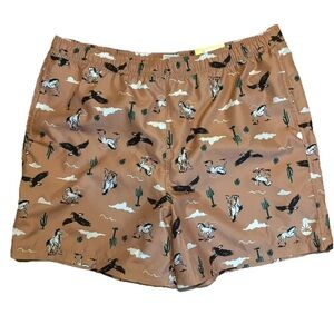 Men's Tan Swim Shorts with Western Print
